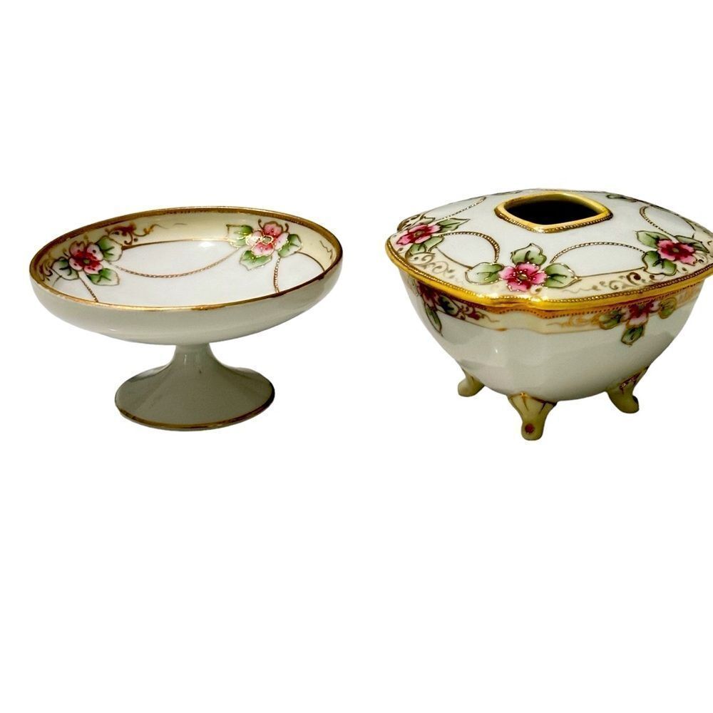 Vintage Nippon 3-piece Dresser/Vanity Set Hand-Painted Japan Porcelain 1891-1921